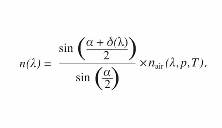 Formula refractive index of prism material